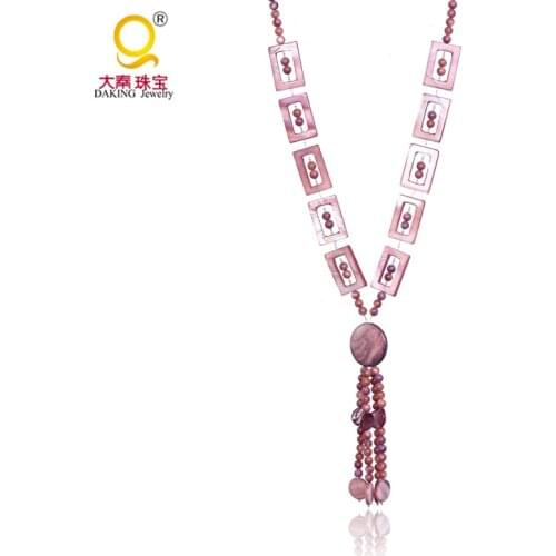 Women fashion necklace shell beads necklace coins disk fit design shell necklace tassel pendant necklace jewelry for gift