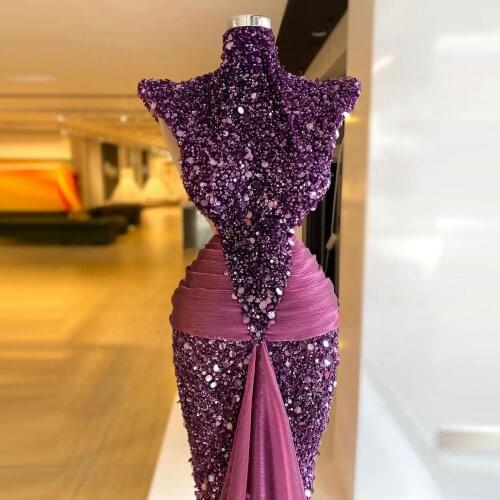 Sparkling Sequins Mermaid Prom Dresses High Neck Sleeveless Organza Women Pageant Dressing Gowns Evening Dress 2021