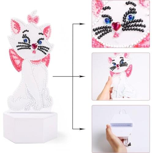 ZOOYA DIY Diamond Painting Led Light Lamp Special Shaped CartoonCat Diamond Mosaic Cross Stitch Embroidery Diamond Art Home Gift