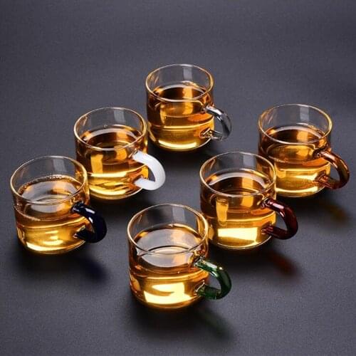 100ML Transparent Glass Cup Tea Cups Heat-Resistant Cup Anti-Scalding Tasting Cup Kung Fu Tea Set Ear Cup