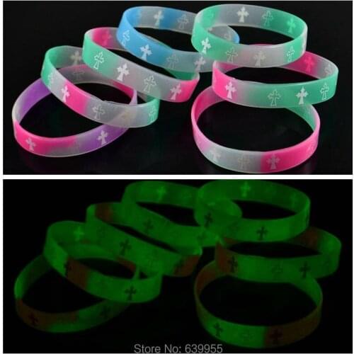 10x CROSS glow in dark silicone Bracelet wristband Fashion Catholic Christian Religious Jewelry