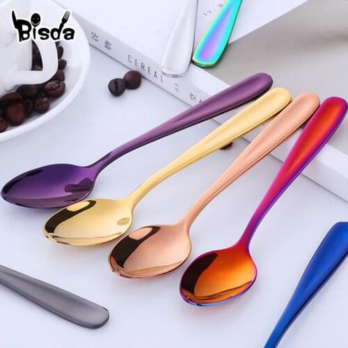 2Pcs Creative Small Spoons Stainless Steel Tea Spoon Gold Coffee Spoon Silver Cake Scoop for Birthday Party Tool Mini Flatware