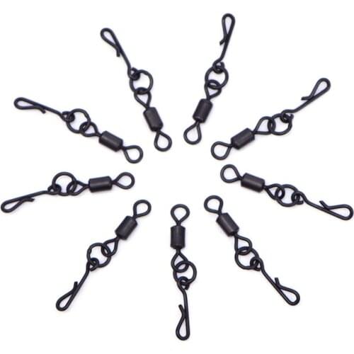 20pcs Fishing Rolling Swivels With Quick Change Snaps Carp Rigs Long Body Swivel