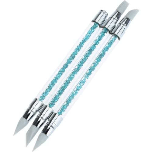 3pieces Silicone Nail Art Brushes Blue Painting Pen New Double-end for Nail Art Rhinestone Manicure Tools