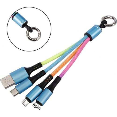 3 in 1 Gradient USB Data Cable Micro 8PIN Type-C 15CM Rainbow Braided Data Cord Kechain For Xiaomi Huawei iPhone Mobile Phone
