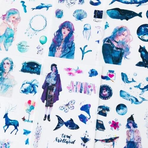 6 Sheet /Pack Starry Sky Girls Paper Stickers DIY Decorative Sealing Paste Stick Label