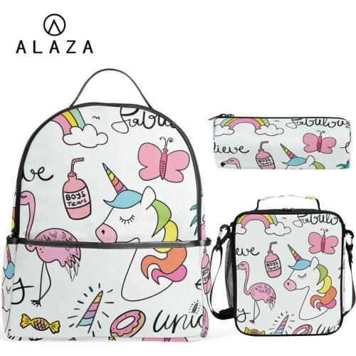 ALAZA 2020 New Cartoon unicorn School Bags For Girls Kids School Backpack 3pcs/set Children Schoolbags Orthopedic Girl Backpacks