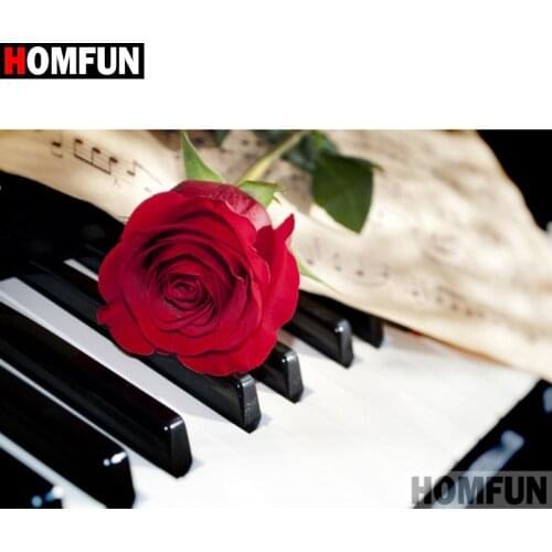 HOMFUN Diamond Embroidery DIY Diamond Painting Cross Stitch Kit "Rose flower piano" 5D Needlework Diamond Home Decoration A26105