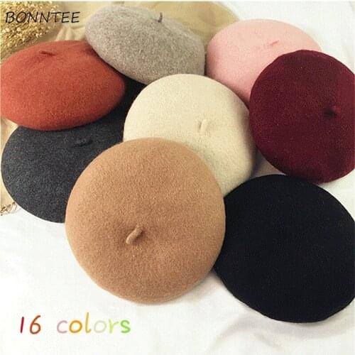 Berets Women Breathable New Chic autumn Korean Elegant Casual Ladies Beret Hats All-match Ins Vintage Pure Female Caps 16 Colors