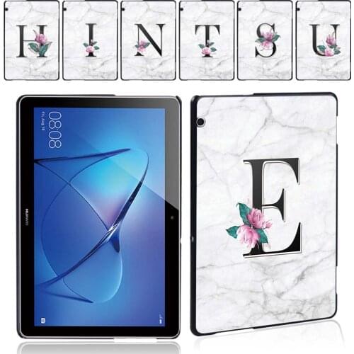 Tablet Case for Huawei MediaPad T3 10 9.6 Inch Lightweight Anti-fall White Marble Letters Plastic Back Shell + Free Stylus