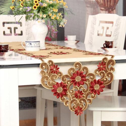 XT European table runner embroidery elegant tablecloth organza fabric embroidered rustic table runners wedding decoration cover