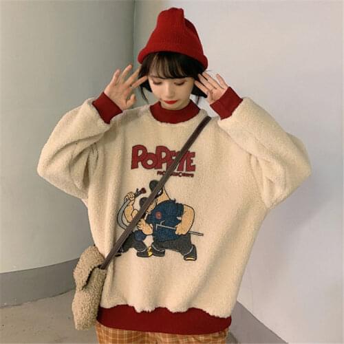 Fleece Warm Sweet Sweatshirts Pullovers Schoolgirl Cute Clothes Autumn Winter Korea Cartoon O Neck Sweatshirt Women Fashion Top