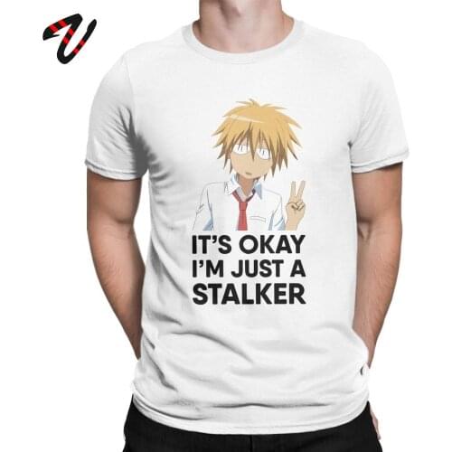 Funny Anime Tshirt For Men T-Shirts Stalker Maid Sama Cotton Tees Short Sleeve Gintama T Shirt Round Collar Clothes Plus Size