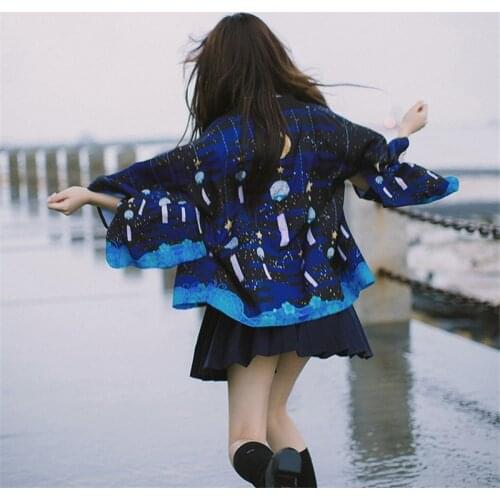 Japanese Style Kimono Cardigan Women Men Top Traditional Streetwear Blouses Cosplay Anime Stars Moon Wind Chimes Oversize Girls