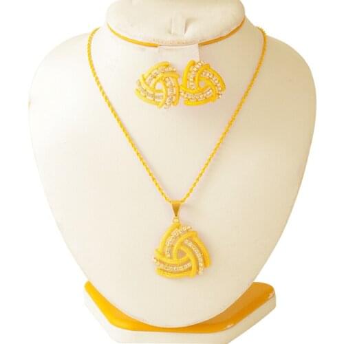 Ethiopian Dubai Arabic Wedding Jewelry sets Pendant Necklaces Earrings for Womens Gold Color Eritrean African Bride Gifts