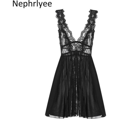 Summer Womens Sleepwear V-Neck Sexy Nightdress Casual Nightgown Comfortable Lace Solid Color Nightwear SLP001428