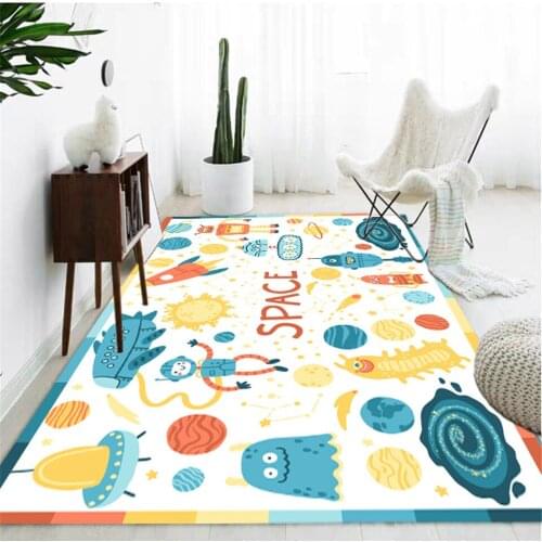 Cartoon Space Childrens Bedroom Rug Cute Planet Rocket Kids Bedside Mat Washable Carpet Christmas Gift Rug For Girl Boys Mat