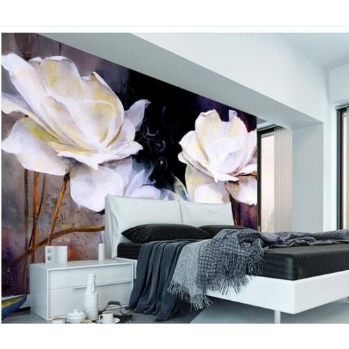 3d customized wallpaper mural 3d wallpaper European style hand painted oil painting white rose TV background wall