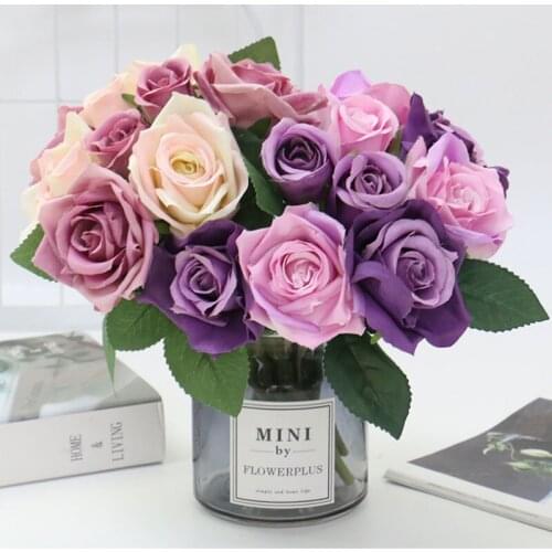 New Artificial Flowers Rose Bunch Wedding Bridal Bouquet Silk Rose Flower Home Decor Valentines Day Gifts Photo Props Craft