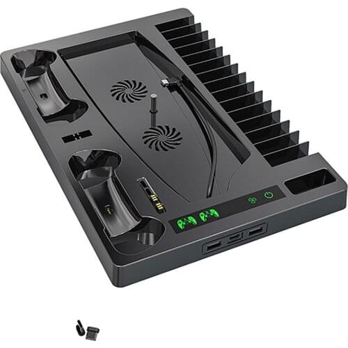 Dual Charging Dock Cooling Base for PS5 Host Bracket Stand Holder Fan Cooler With Headset Storage Rack for PS5 Host Accessories
