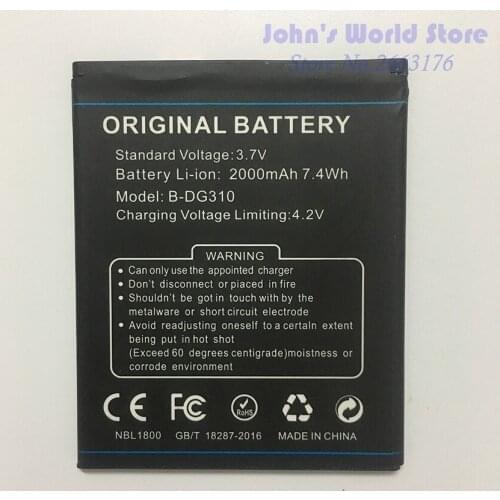 Original Battery for DOOGEE B-DG310 Smartphone 2000mAh Lithium-ion Battery for DOOGEE B-DG310 DG310 Mobile Phone battery