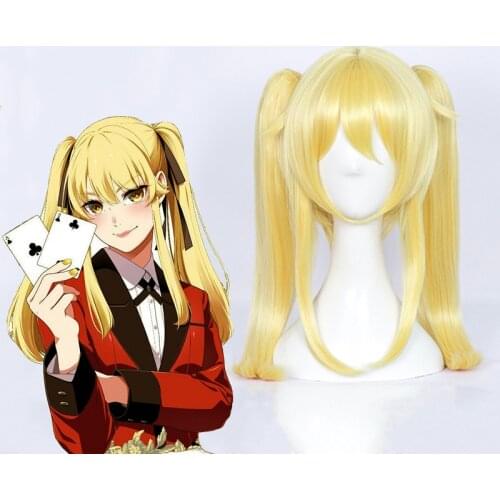 Japanese Anime Kakegurui TWIN Cosplay Wig Saotome Meari Cosplay Hair Long Yellow Straight Synthetic wig Cartoon Bunches Ponytail