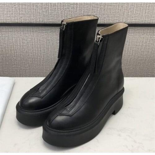 Runway Brand Women Booties Zipper Front Botas Mujer Platform Shoes Woman Winter Fur Warm Martin Boots Think Bottoms Combat Boots