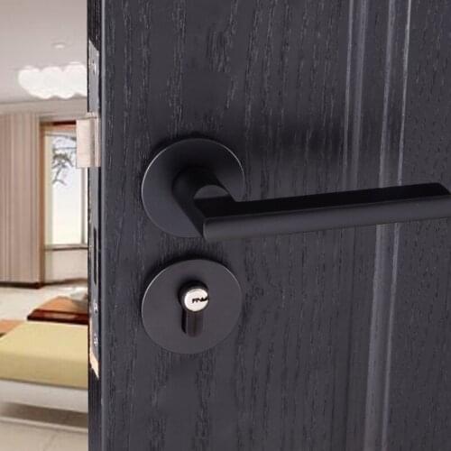 Polished Black Space Aluminum Door Handles&Lock Front Back Lever Locker Cylinder Dual Latch With Key Modernized Simple Handle