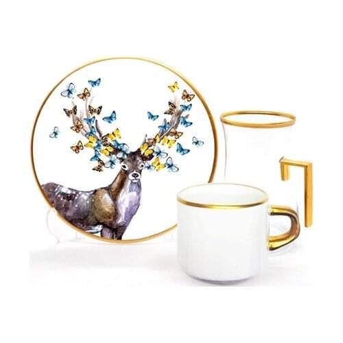 Drop Focus Handled Tea & Coffee Set 18 pieces Deer