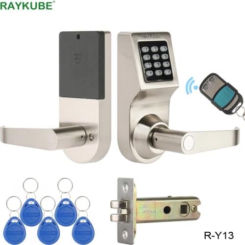 RAYKUBE new 2021 year Password Electronic Door Lock Digital Keypad Remote Control RFID Key Unlock Intelligent Lock Wooden Door