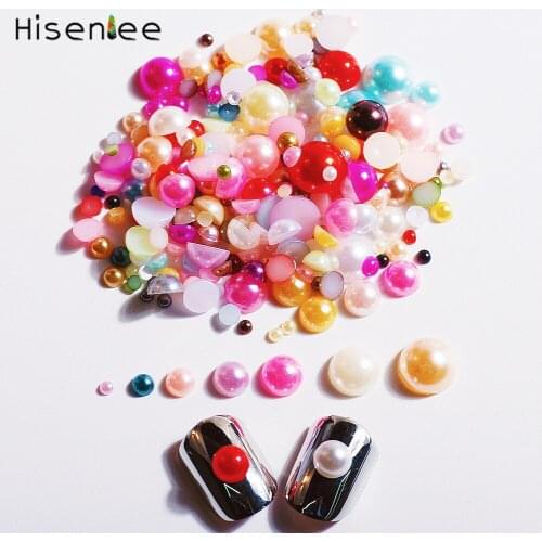 Mixed Colourful 2-8mm Pearl Nail Art Stone Multi-Size 3D Glittering Princess Wedding Dress Design Manicure Jewellery Decoration