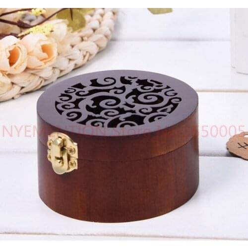 Carved Simple Retro Style Mini Round Vintage Wood Case Music Box Clockwork Hollow Music Box Nice Gift Size 8.5*4.8cm 50pcs