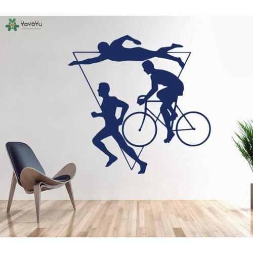 Sports Man Wall Decal Swimming Cycling Running Creative Pattern Design Vinyl Wall Stickers GYM Triathlon Multiple Art MuralSY199