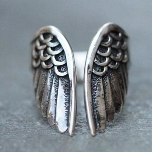 Vintage Angel Wings Metal Mens Ring Classic Jewelry Adjustable Ring Gift