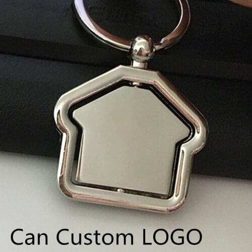 High End Rotate House Key chain Key ring Metal Personalized Custom Keychain LOGO Wholesale Keychain Charms Pendant Company Gift
