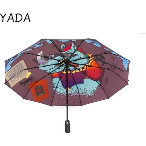 YADA Pixel Style Mosaic Folding Automatic Cartoon 10 Bones Umbrella UV Rainproof Fold Parasol Rain Sun Anime Umbrellas YD200101