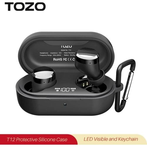 TOZO T12 Protective Silicone Case Shockproof Soft Skin Cover for TOZO T12 Earbuds with Front LED Visible and Keychain