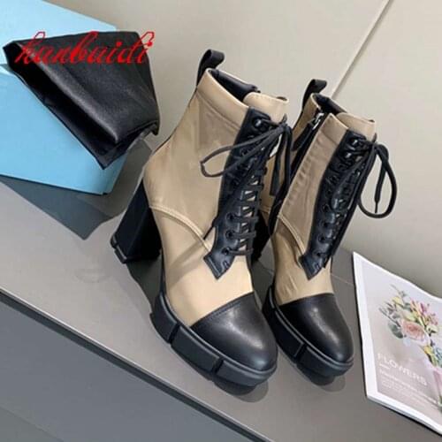 Womens New Beautiful Boots Retro Thick-Soled High Heels Simple Lace Design Autumn Commuter Shoes Ankle Boots Round Rubber Sole