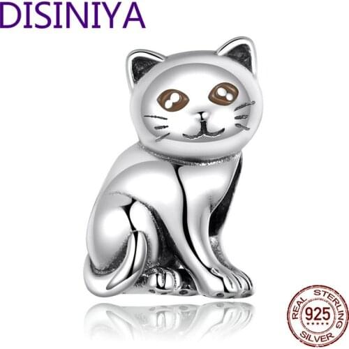 RCute Baby Cat Metal Beads Charm for Women European Luxury Bracelet 925 Sterling Silver Fashion Jewelry ZSCC281305
