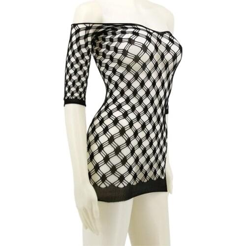 Women Sexy Crotchless Lingerie Bare Shoulder Fishnet Dress Lady Baby Doll Underwear Erotic Lingerie Elastic Sexy Costumes EHDL9