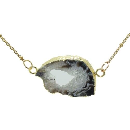 Natural slice geode druzy stone necklace for women 2020 Raw flat agates Irregular Gold Plating druzy stones connector necklace