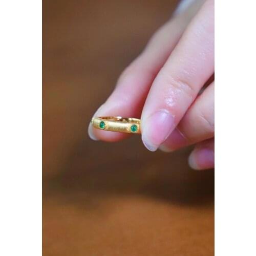 SX Solid 18K Gold 0.18ct Nature Emerald Gemstones Rings for Women Fine Jewelry Presents the Six-word Admonition