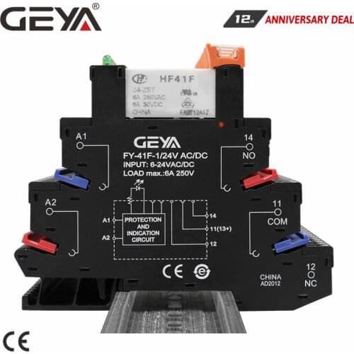 1PCS GEYA 6.2mm Slim Relay Module 41F Integrated PCB Mount Power Relay 12VACDC 24VACDC 230VAC