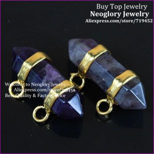 10PCS Healing Chakra Druzy Glass Stone Pendant Gold Color 2 Holes Crystal Gems Hexagon Prism Bead Pendant Fit Necklace