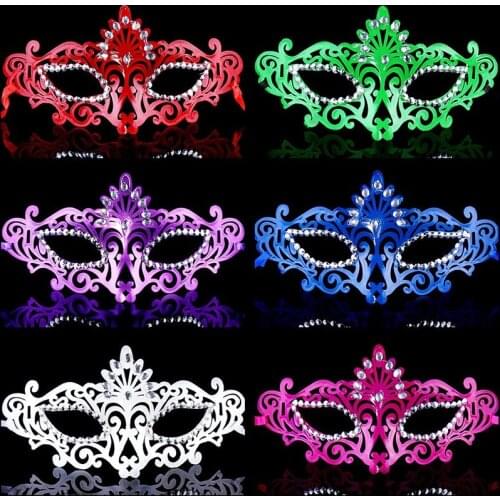 12pcs Halloween Dress Up Masquerade Show Carnival Princess Queen Hollow Inlaid Crystal Rhinestone Mask Children Adult Party
