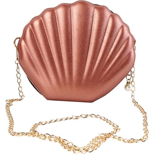 2021 Girls Mini Casual Cute Sequins Small Shell Shoulder Handbags Phone Money Pouch Chain Crossbody Bags For Women