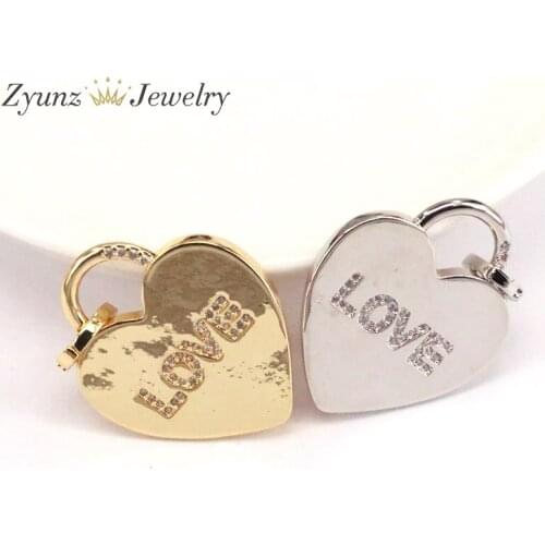 5PCS, Heart LOVE Charms / Copper Heart Pendants, Lock Heart Shaped Necklace Jewelry Pendant