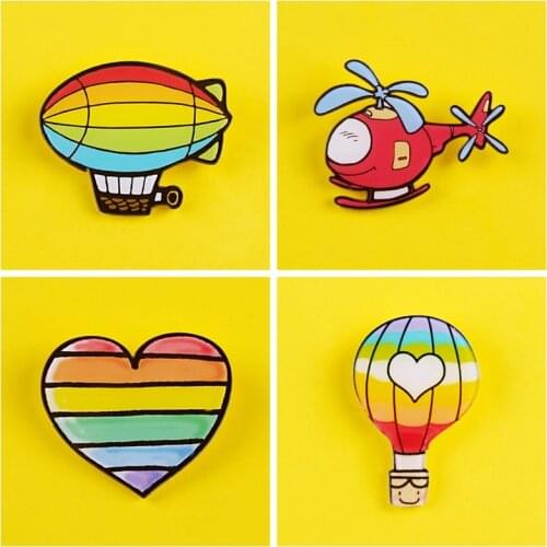 Apparel Hot Air Balloon Acrylic Badges Icon On The Backpack Rainbow Heart Pin On Jeans Jacket Brooches Apparel Jewelry Gifts