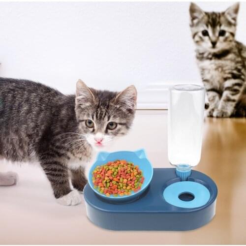 2-in-1 Cat Bowl Water Dispenser Automatic Water Storage Pet Dog Cat Food Bowl Food Container with Waterer Pet Waterer Feeder