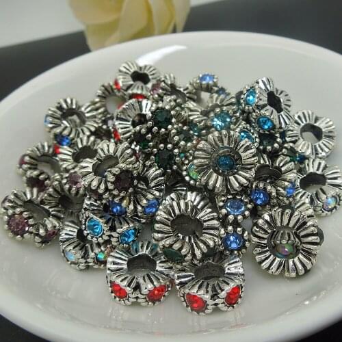 BIG hole 5 Color Crystal Antique Silver Metal Zinc Alloy DIY Beads Hair Braid,14*5mm Hole Size 6mm Charm for Bracelets Making